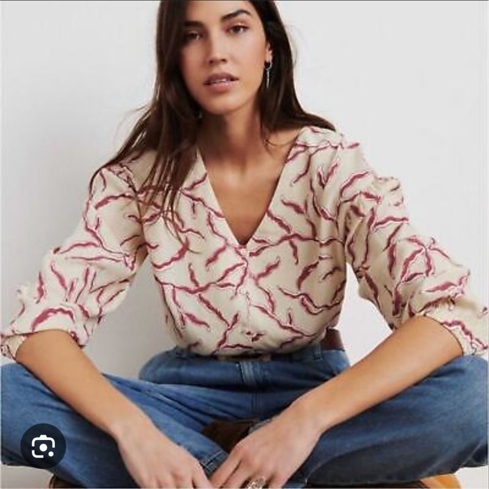 ba&sh Clea Printed Crepe Blouse Sz 2